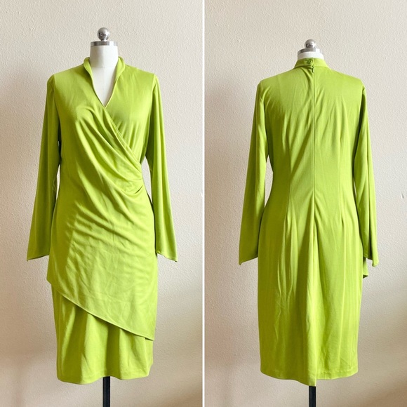 Vintage Dresses & Skirts - ’80s / Chartreuse Wrap Bodycon Dress